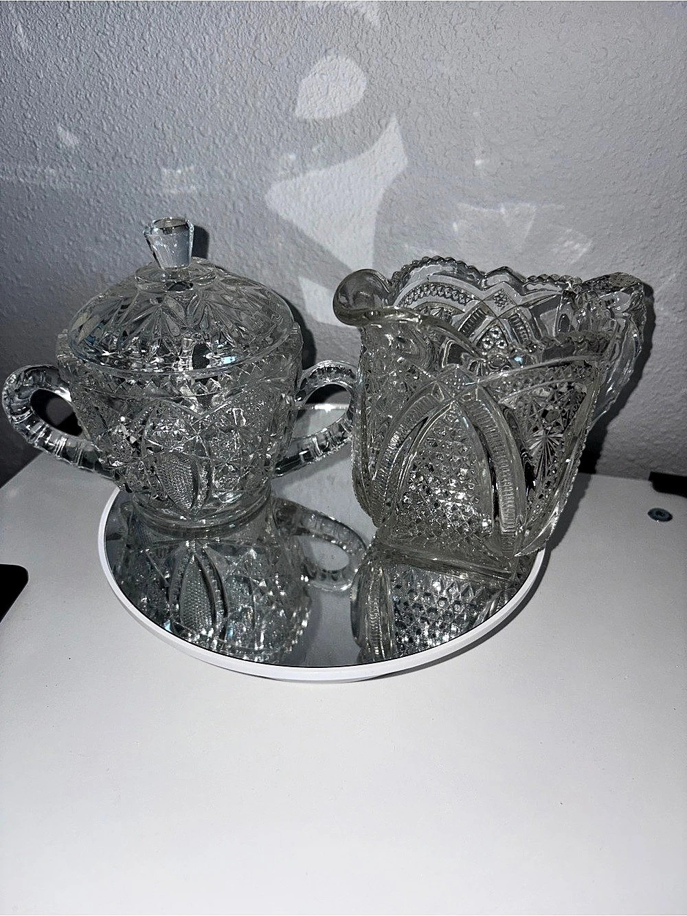 Early American Pressed Glass Vintage Creamer and Covered Sugar Bowl Set